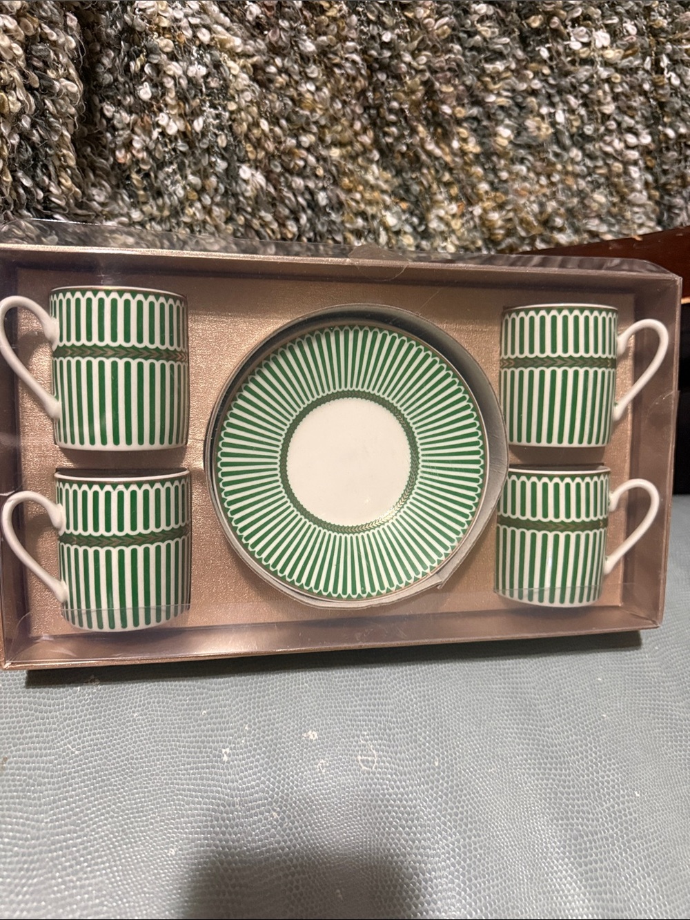 Grace Green Striped Porcelain Espresso Cup and Saucer Set - 4 Cups